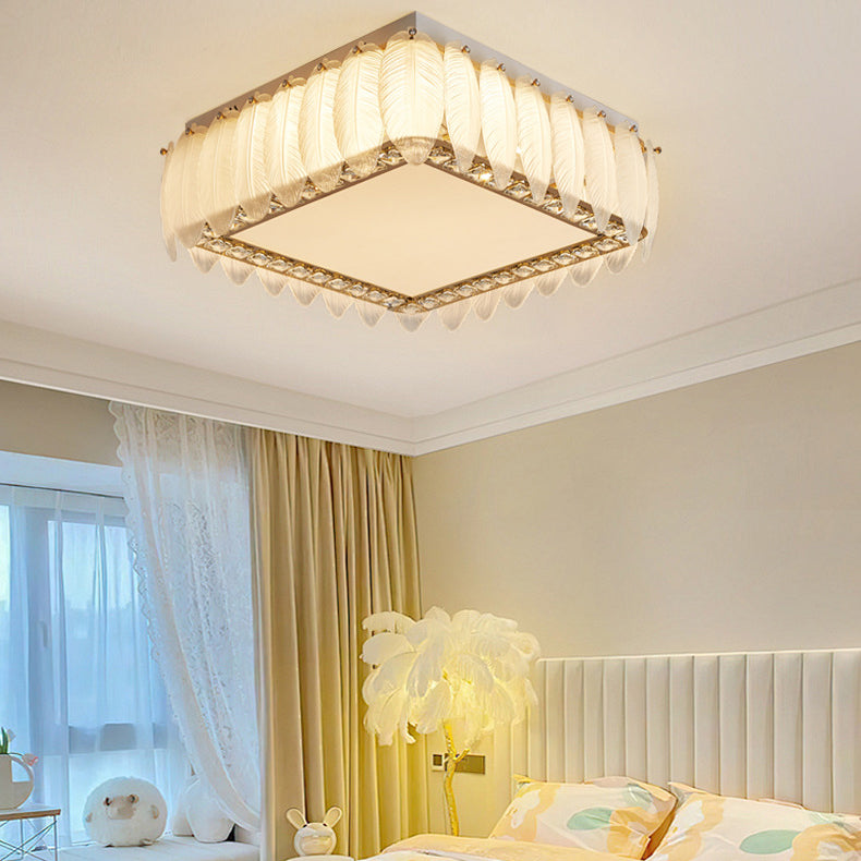 Traditionelle französische Glas-Eisen-Kristall-runde quadratische Feder-LED-Deckenleuchte für Schlafzimmer 