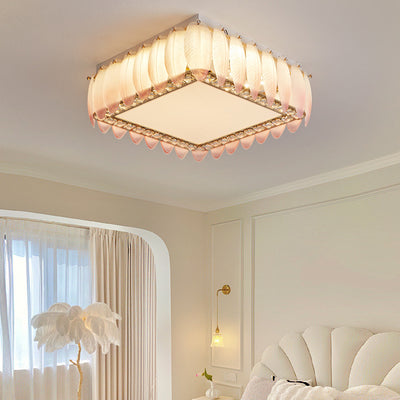 Traditionelle französische Glas-Eisen-Kristall-runde quadratische Feder-LED-Deckenleuchte für Schlafzimmer 