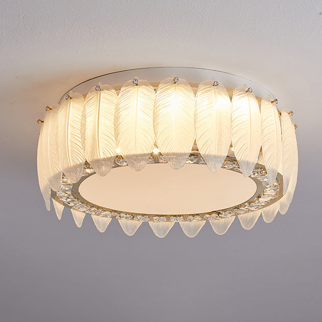 Traditionelle französische Glas-Eisen-Kristall-runde quadratische Feder-LED-Deckenleuchte für Schlafzimmer 