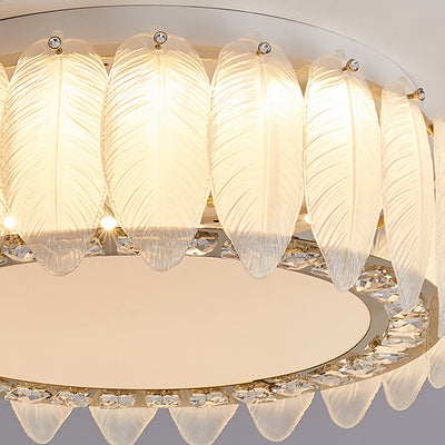 Traditionelle französische Glas-Eisen-Kristall-runde quadratische Feder-LED-Deckenleuchte für Schlafzimmer 