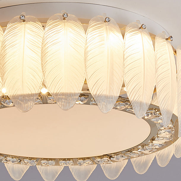 Traditionelle französische Glas-Eisen-Kristall-runde quadratische Feder-LED-Deckenleuchte für Schlafzimmer 