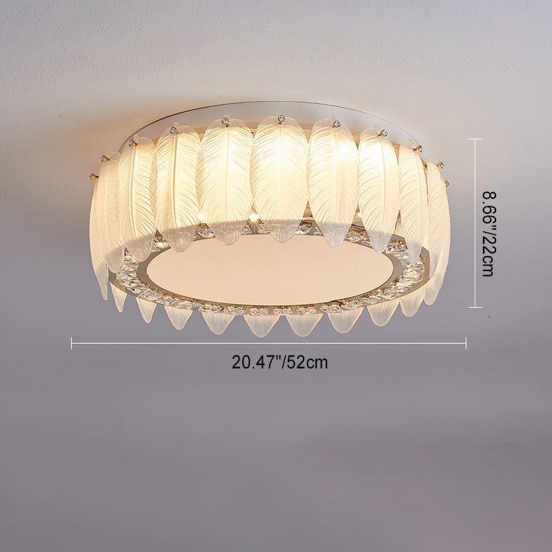 Traditionelle französische Glas-Eisen-Kristall-runde quadratische Feder-LED-Deckenleuchte für Schlafzimmer 