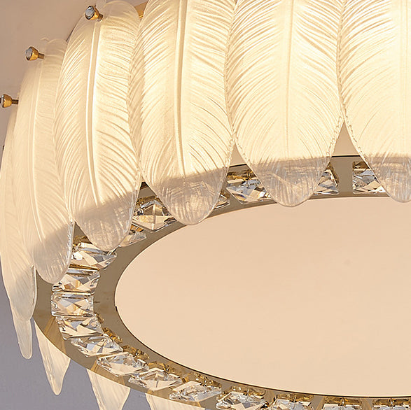 Traditionelle französische Glas-Eisen-Kristall-runde quadratische Feder-LED-Deckenleuchte für Schlafzimmer 
