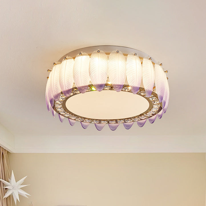 Traditionelle französische Glas-Eisen-Kristall-runde quadratische Feder-LED-Deckenleuchte für Schlafzimmer 