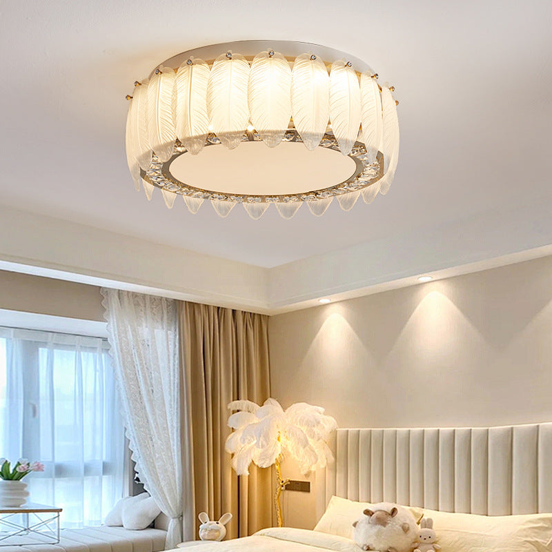 Traditionelle französische Glas-Eisen-Kristall-runde quadratische Feder-LED-Deckenleuchte für Schlafzimmer 