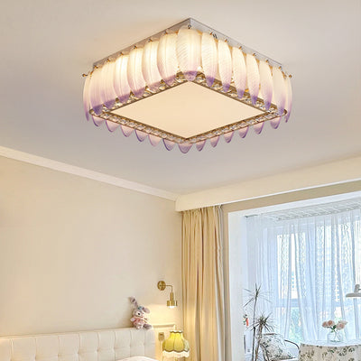 Traditionelle französische Glas-Eisen-Kristall-runde quadratische Feder-LED-Deckenleuchte für Schlafzimmer 