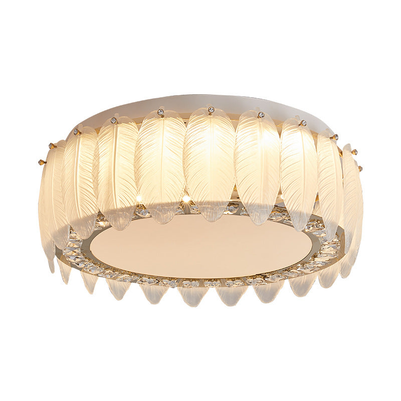 Traditionelle französische Glas-Eisen-Kristall-runde quadratische Feder-LED-Deckenleuchte für Schlafzimmer 