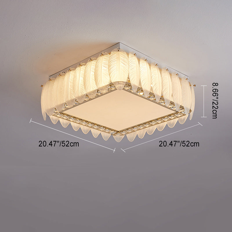 Traditionelle französische Glas-Eisen-Kristall-runde quadratische Feder-LED-Deckenleuchte für Schlafzimmer 