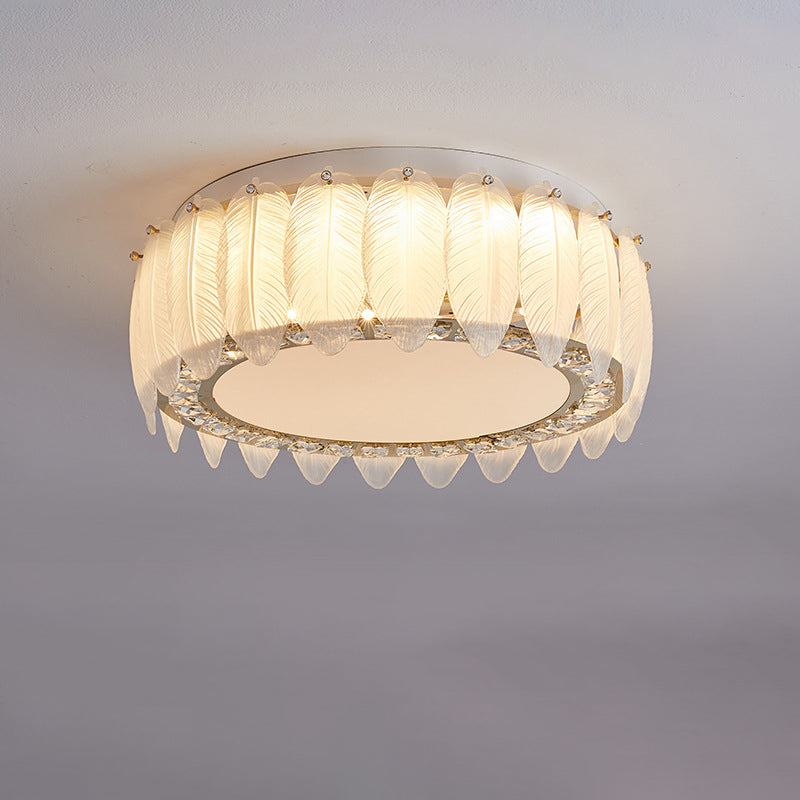 Traditionelle französische Glas-Eisen-Kristall-runde quadratische Feder-LED-Deckenleuchte für Schlafzimmer 