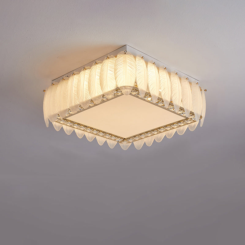 Traditionelle französische Glas-Eisen-Kristall-runde quadratische Feder-LED-Deckenleuchte für Schlafzimmer 