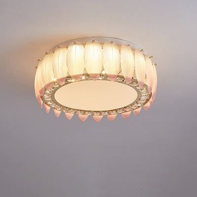 Traditionelle französische Glas-Eisen-Kristall-runde quadratische Feder-LED-Deckenleuchte für Schlafzimmer 