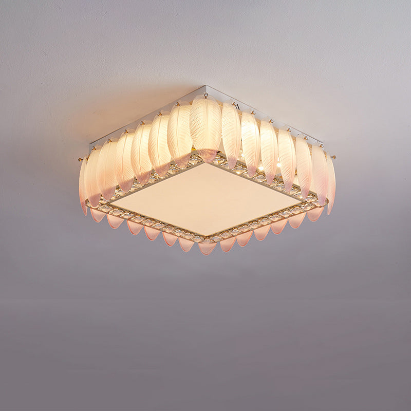 Traditionelle französische Glas-Eisen-Kristall-runde quadratische Feder-LED-Deckenleuchte für Schlafzimmer 