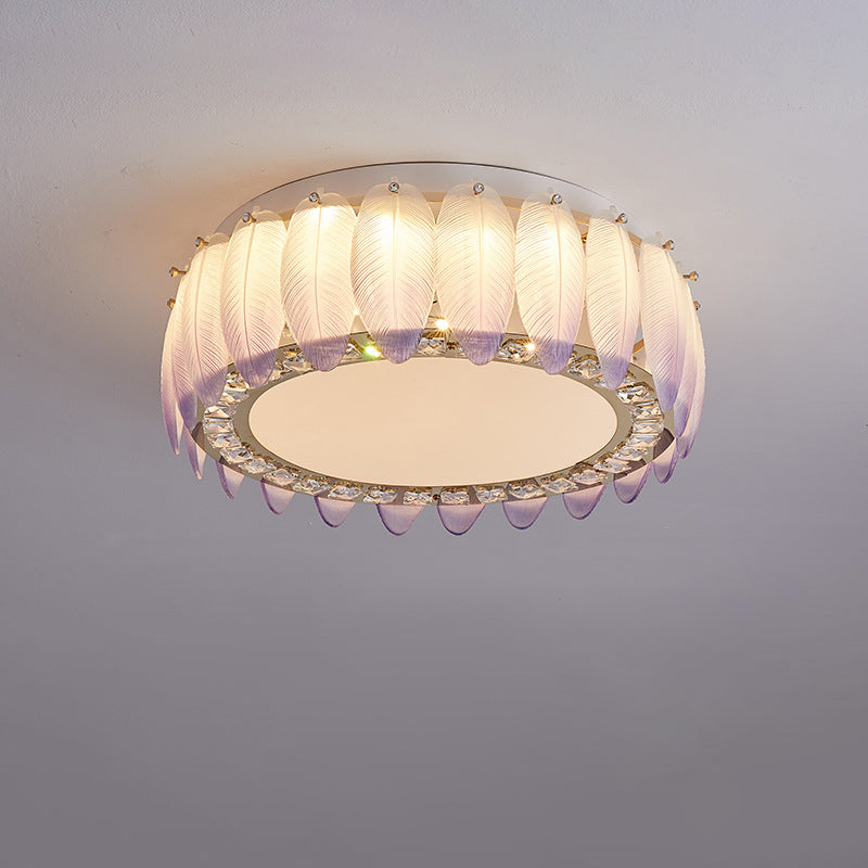 Traditionelle französische Glas-Eisen-Kristall-runde quadratische Feder-LED-Deckenleuchte für Schlafzimmer 