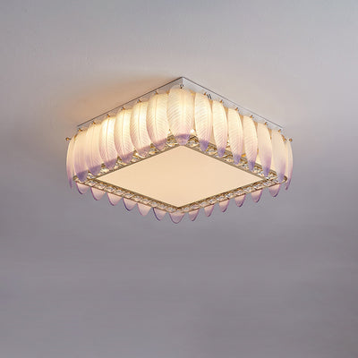 Traditionelle französische Glas-Eisen-Kristall-runde quadratische Feder-LED-Deckenleuchte für Schlafzimmer 