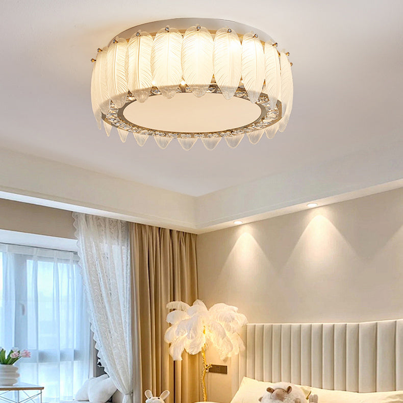Traditionelle französische Glas-Eisen-Kristall-runde quadratische Feder-LED-Deckenleuchte für Schlafzimmer 