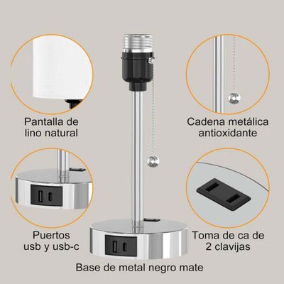 Modern Simplicity Fabric Iron Cylinder Zipper USB Rechargeable 1-Light Table Lamp For Bedside