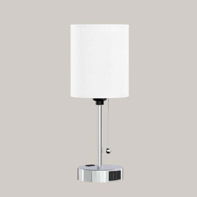 Modern Simplicity Fabric Iron Cylinder Zipper USB Rechargeable 1-Light Table Lamp For Bedside