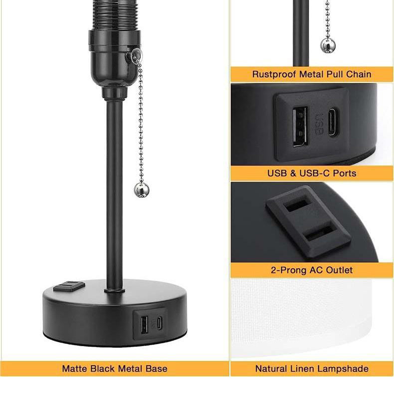 Modern Simplicity Fabric Iron Cylinder Zipper USB Rechargeable 1-Light Table Lamp For Bedside