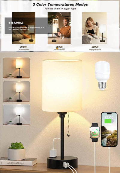 Modern Simplicity Fabric Iron Cylinder Zipper USB Rechargeable 1-Light Table Lamp For Bedside
