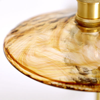 Contemporary Retro Brass Glass Rubber Wood Shelf Disk Ice Cube 1-Light Wall Sconce Lamp For Bedside