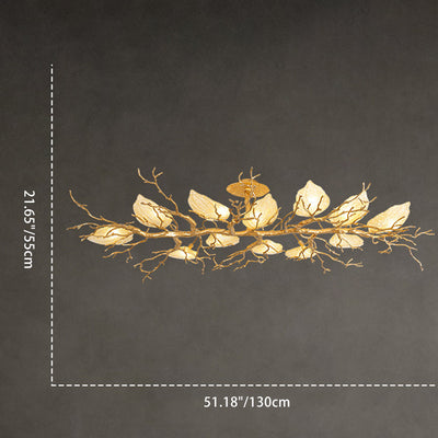 Lustre semi-encastré contemporain en cuivre avec branches et feuilles 10/15 lumières pour salon 