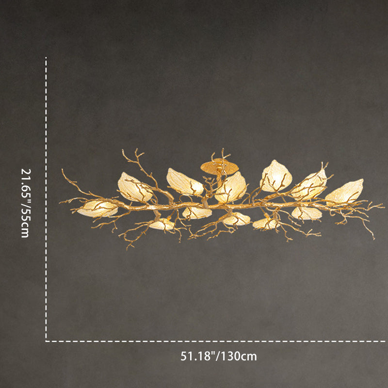 Lustre semi-encastré contemporain en cuivre avec branches et feuilles 10/15 lumières pour salon 