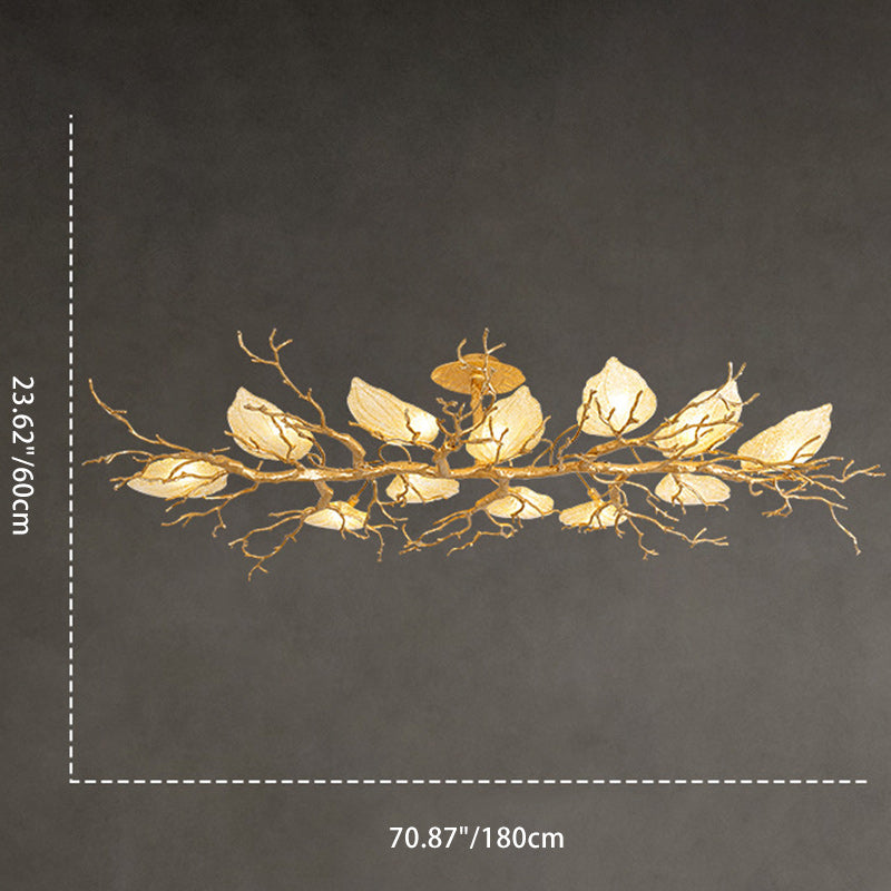 Lustre semi-encastré contemporain en cuivre avec branches et feuilles 10/15 lumières pour salon 