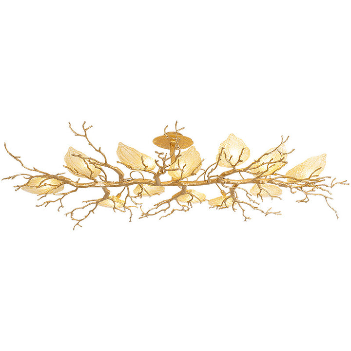 Contemporary Luxury Copper Branch Leaf 10/15 Light Semi-Flush Mount Ceiling Light For Living Room
