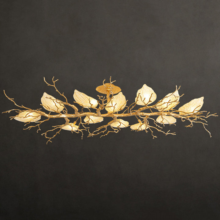 Contemporary Luxury Copper Branch Leaf 10/15 Light Semi-Flush Mount Ceiling Light For Living Room