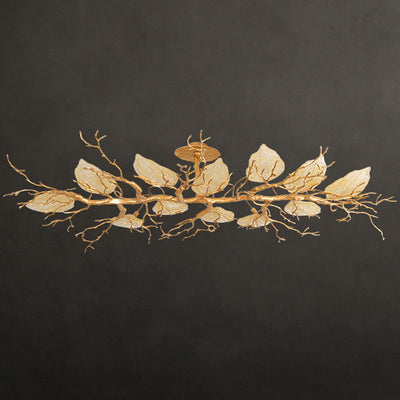 Lustre semi-encastré contemporain en cuivre avec branches et feuilles 10/15 lumières pour salon 