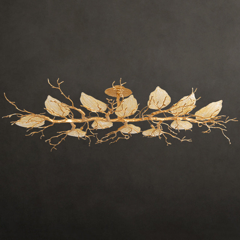 Lustre semi-encastré contemporain en cuivre avec branches et feuilles 10/15 lumières pour salon 