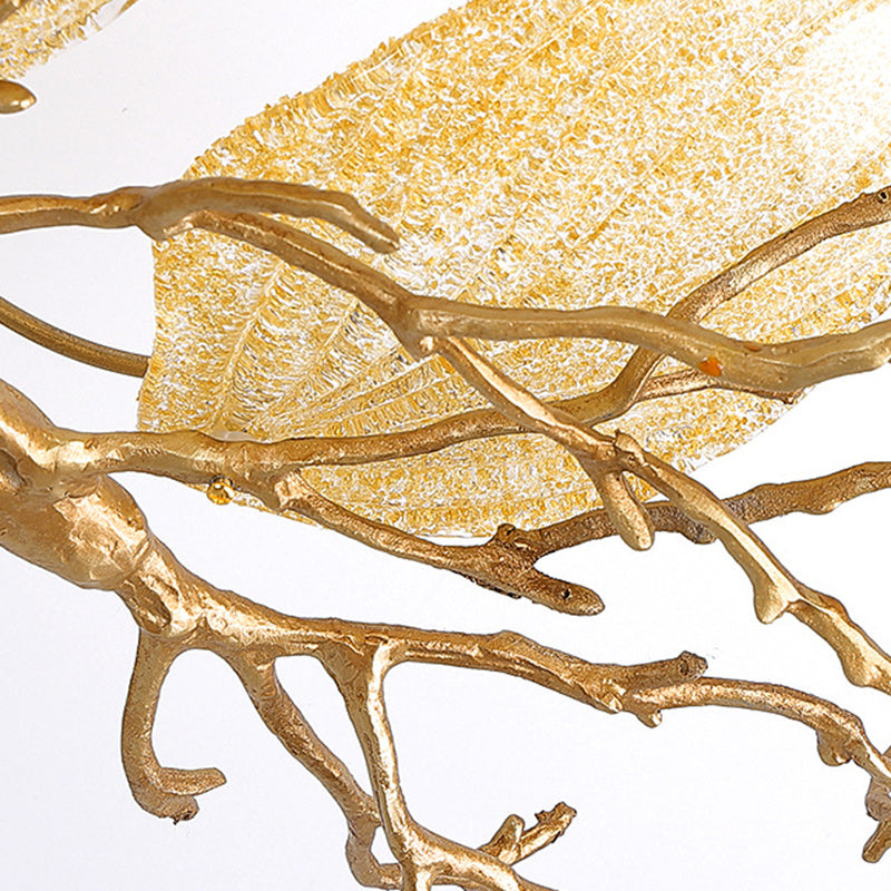 Lustre semi-encastré contemporain en cuivre avec branches et feuilles 10/15 lumières pour salon 