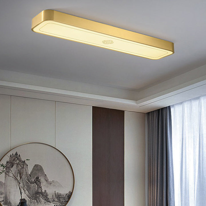Traditionelle chinesische Kupfer Acryl Malerei Blatt Vogel rechteckige LED Unterputz Deckenleuchte für Flur 