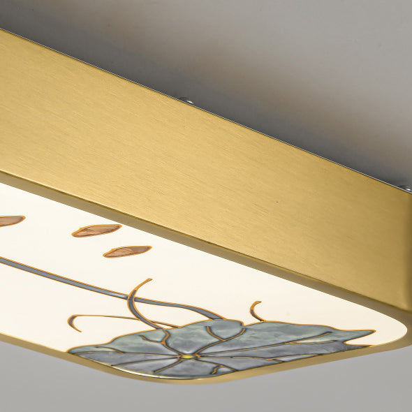 Luz de techo LED montada al ras rectangular de pájaro hoja de pintura acrílica de cobre chino tradicional para pasillo 