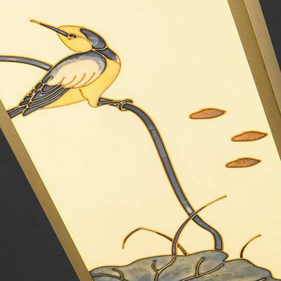 Luz de techo LED montada al ras rectangular de pájaro hoja de pintura acrílica de cobre chino tradicional para pasillo 