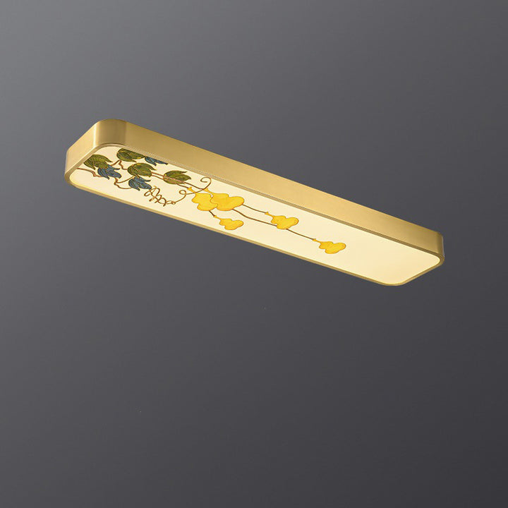Luz de techo LED montada al ras rectangular de pájaro hoja de pintura acrílica de cobre chino tradicional para pasillo 