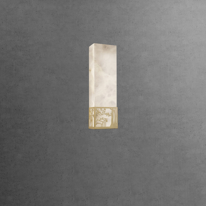 Applique murale LED rectangulaire en marbre chinois traditionnel cuivre fleur de prunier naturelle pour chevet 