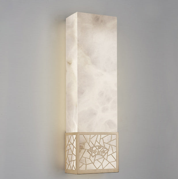Applique murale LED rectangulaire en marbre chinois traditionnel cuivre fleur de prunier naturelle pour chevet 