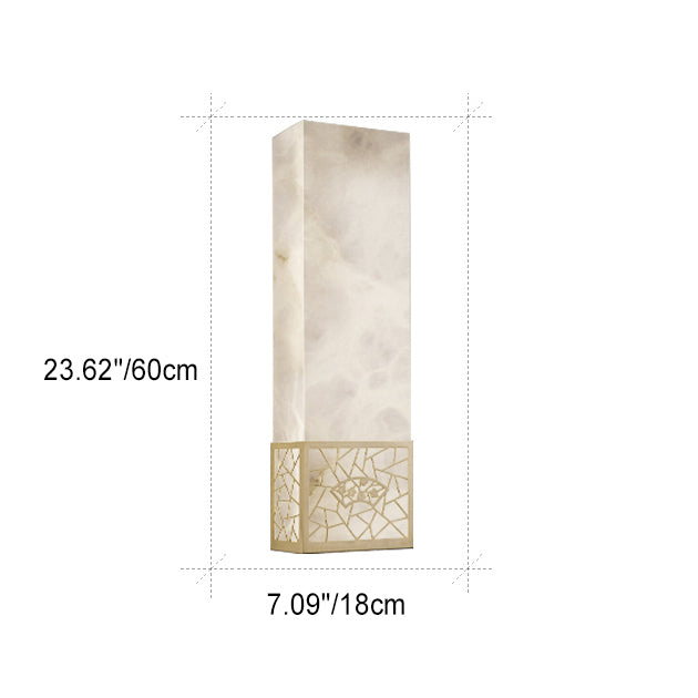 Applique murale LED rectangulaire en marbre chinois traditionnel cuivre fleur de prunier naturelle pour chevet 
