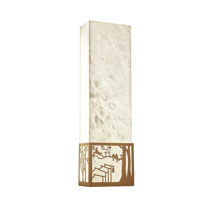 Applique murale LED rectangulaire en marbre chinois traditionnel cuivre fleur de prunier naturelle pour chevet 