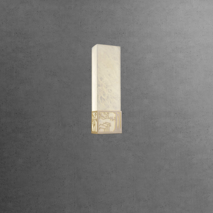 Applique murale LED rectangulaire en marbre chinois traditionnel cuivre fleur de prunier naturelle pour chevet 