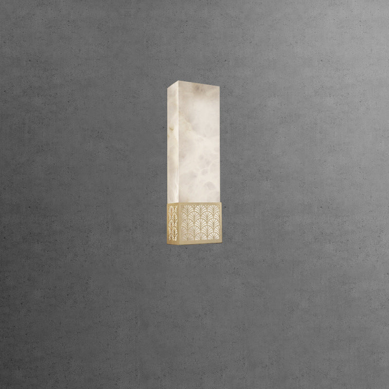 Applique murale LED rectangulaire en marbre chinois traditionnel cuivre fleur de prunier naturelle pour chevet 