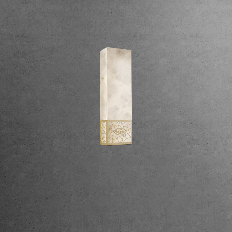 Applique murale LED rectangulaire en marbre chinois traditionnel cuivre fleur de prunier naturelle pour chevet 