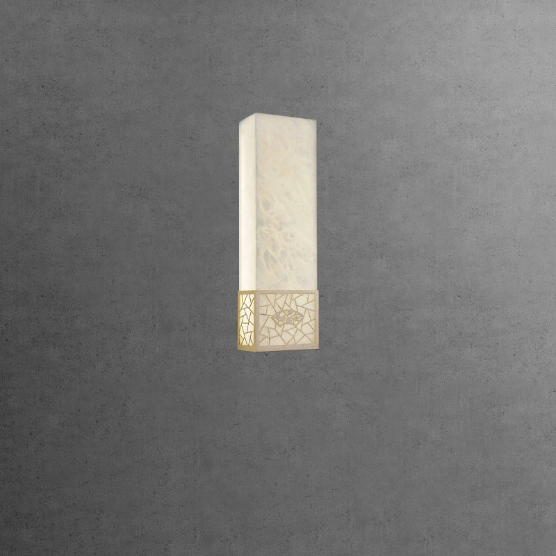Applique murale LED rectangulaire en marbre chinois traditionnel cuivre fleur de prunier naturelle pour chevet 