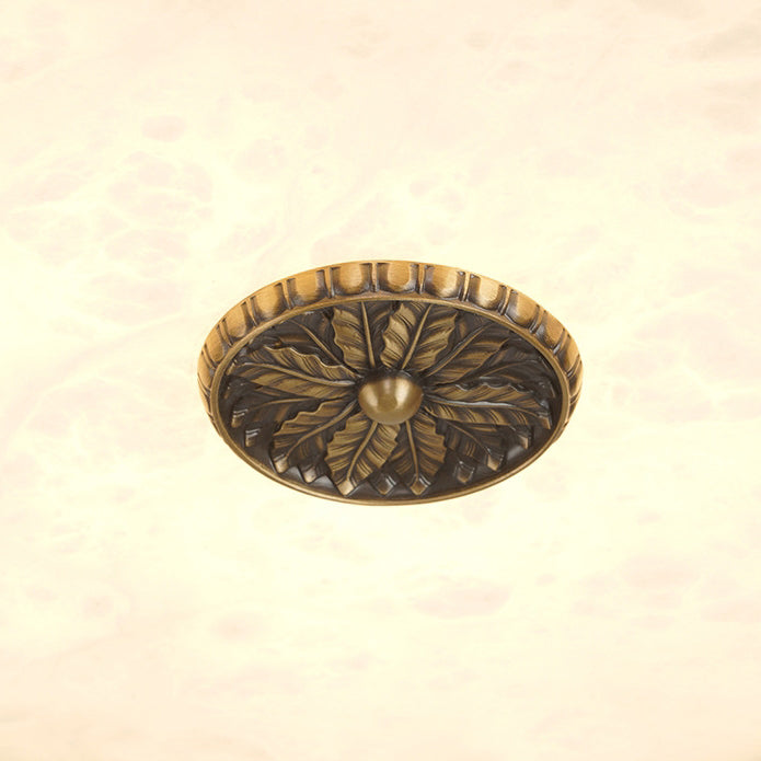 Plafonnier LED rond en laiton avec marbre chinois traditionnel et paysage pour chambre à coucher 