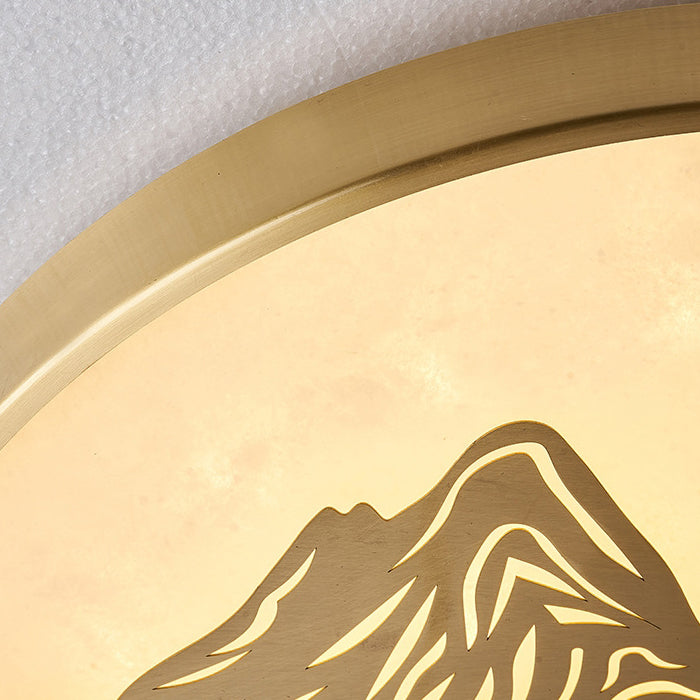 Plafonnier LED rond en laiton avec marbre chinois traditionnel et paysage pour chambre à coucher 