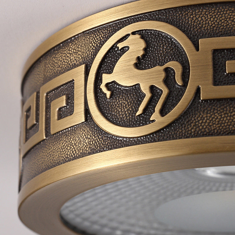 Traditionelle Chinesische Messing Aluminium Runde Pferd LED Downlight Unterputz Deckenleuchte Für Wohnzimmer 