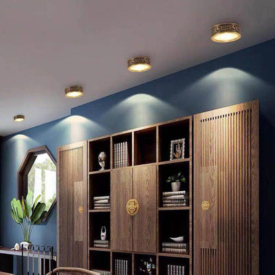 Traditionelle Chinesische Messing Aluminium Runde Pferd LED Downlight Unterputz Deckenleuchte Für Wohnzimmer 
