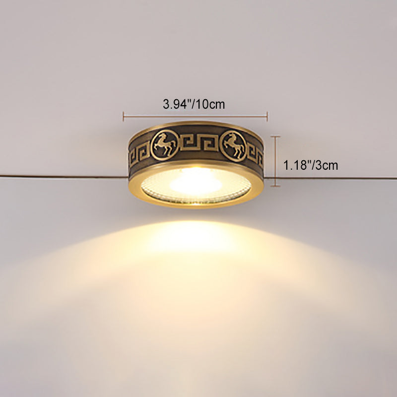 Traditionelle Chinesische Messing Aluminium Runde Pferd LED Downlight Unterputz Deckenleuchte Für Wohnzimmer 