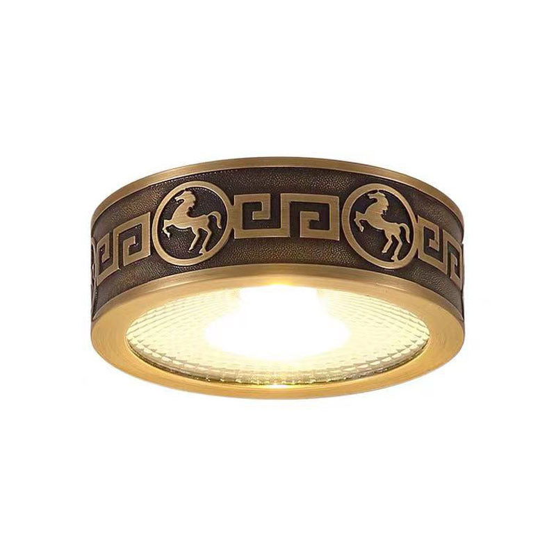 Traditionelle Chinesische Messing Aluminium Runde Pferd LED Downlight Unterputz Deckenleuchte Für Wohnzimmer 